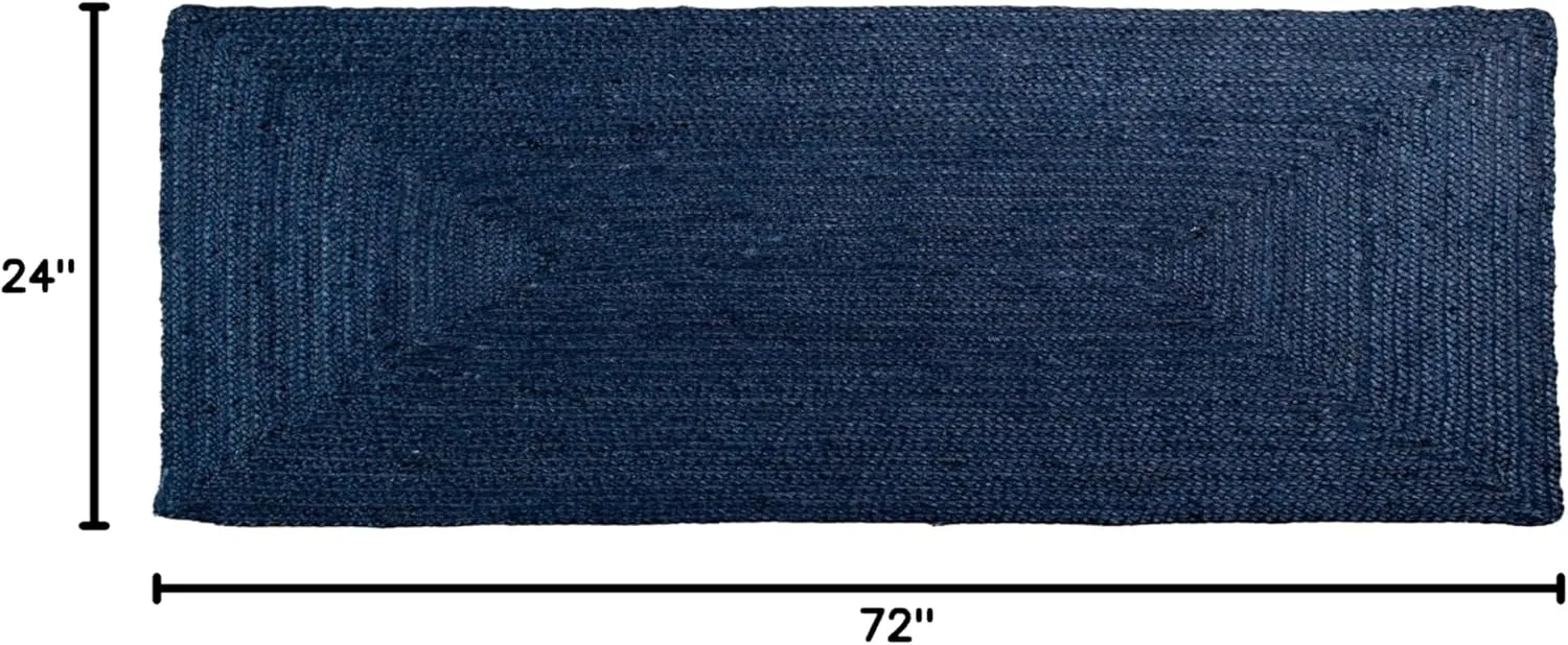 Super Area Rugs Farmhouse Jute Braided Rug - Reversible Natural Fiber- Eco Friendly Rug for Living Room - Kitchen - Entryway Hand Woven, Navy, Runner 2' x 6'