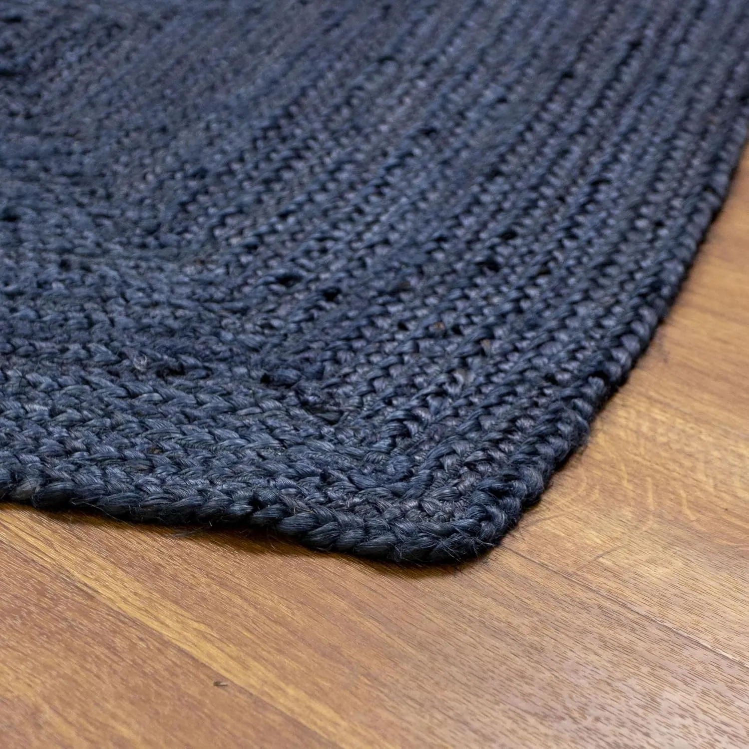 Super Area Rugs Farmhouse Jute Braided Rug - Reversible Natural Fiber- Eco Friendly Rug for Living Room - Kitchen - Entryway Hand Woven, Navy, Runner 2' x 6'