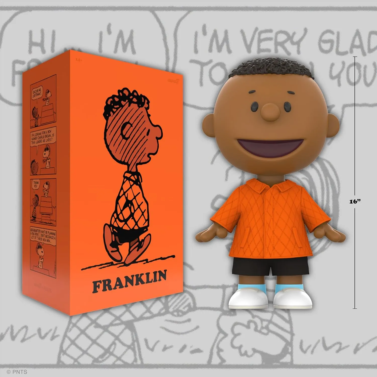Super7 Supersize Peanuts Franklin with Jacket - 16" Peanuts Action Figure with Fabric Clothing Classic Cartoon Collectibles and Retro Toys