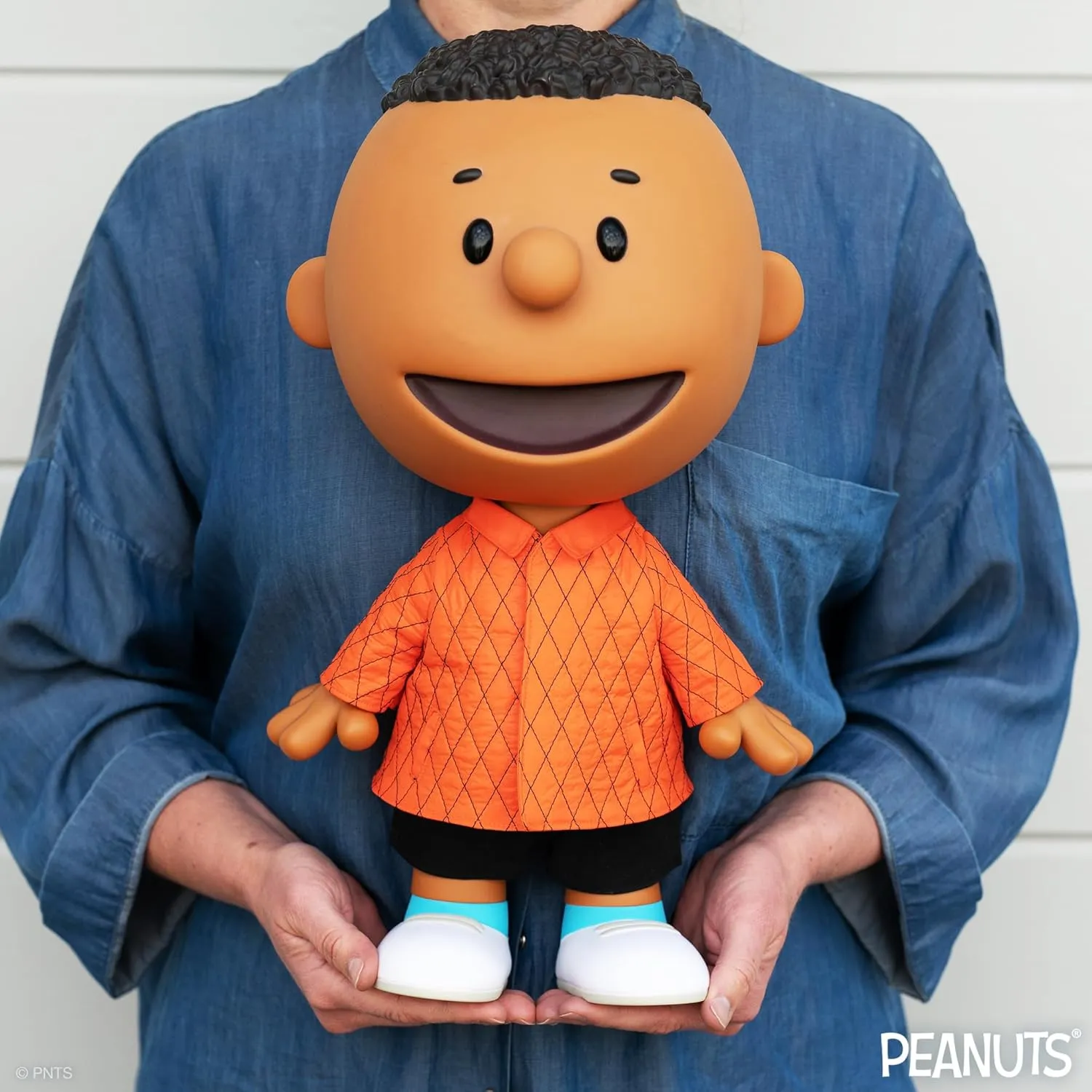 Super7 Supersize Peanuts Franklin with Jacket - 16" Peanuts Action Figure with Fabric Clothing Classic Cartoon Collectibles and Retro Toys