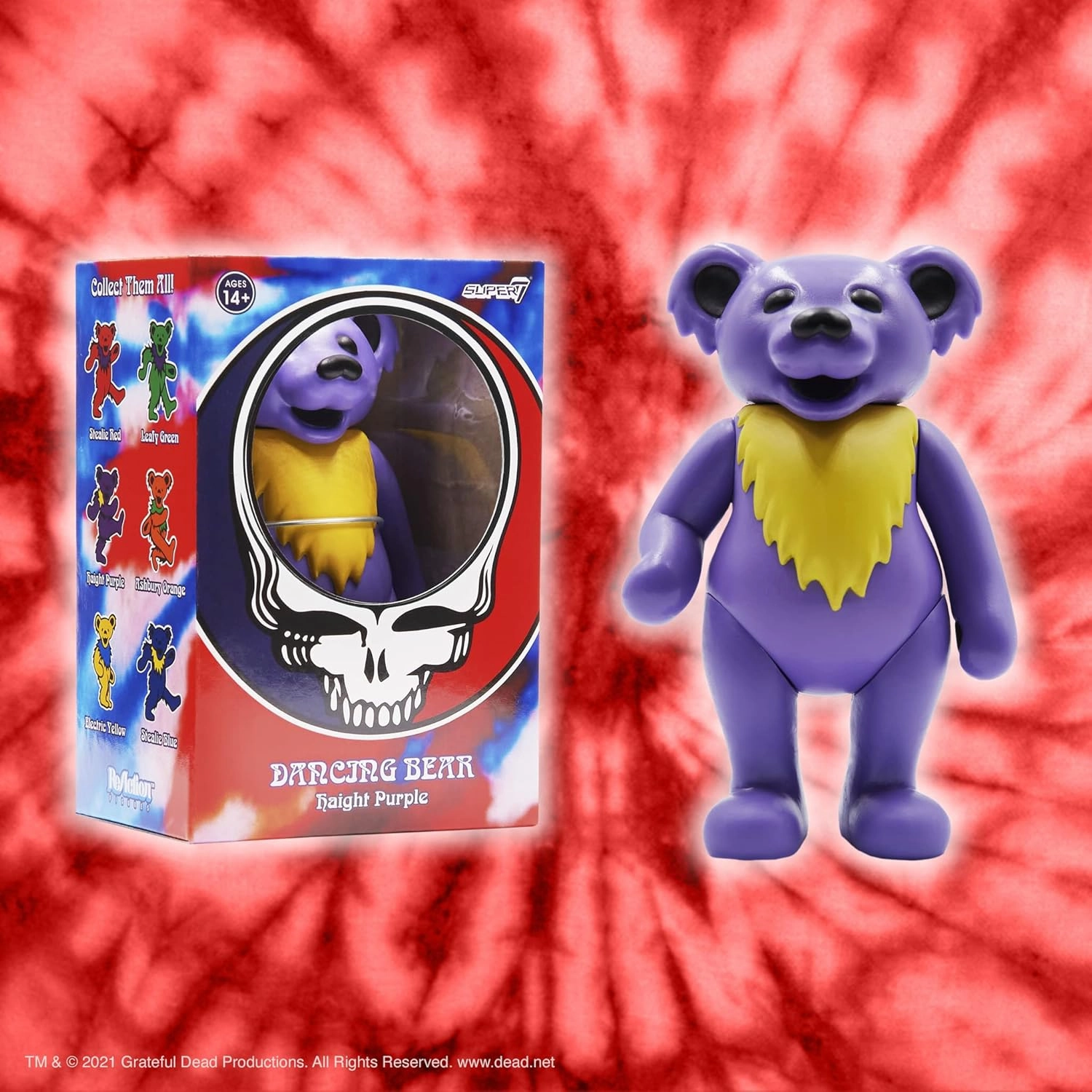 Super7 Grateful Dead Dancing Bear - 3.75" Grateful Dead Action Figure with Peg Stand Accessory Classic Music Collectibles and Retro Toys