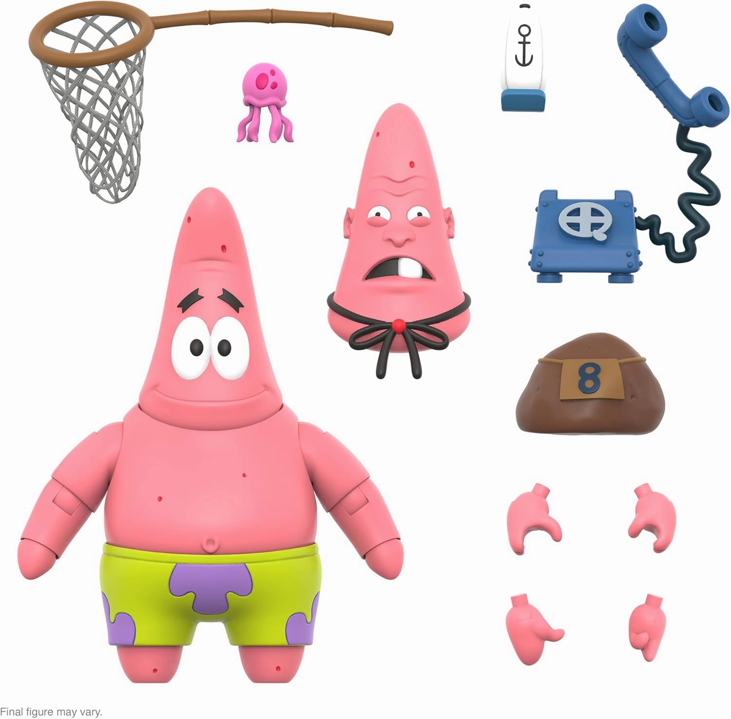 Super7 ULTIMATES! Spongebob Squarepants Patrick Starr - 7" Spongebob Action Figure with Accessories Classic Cartoon Collectibles and Retro Toys