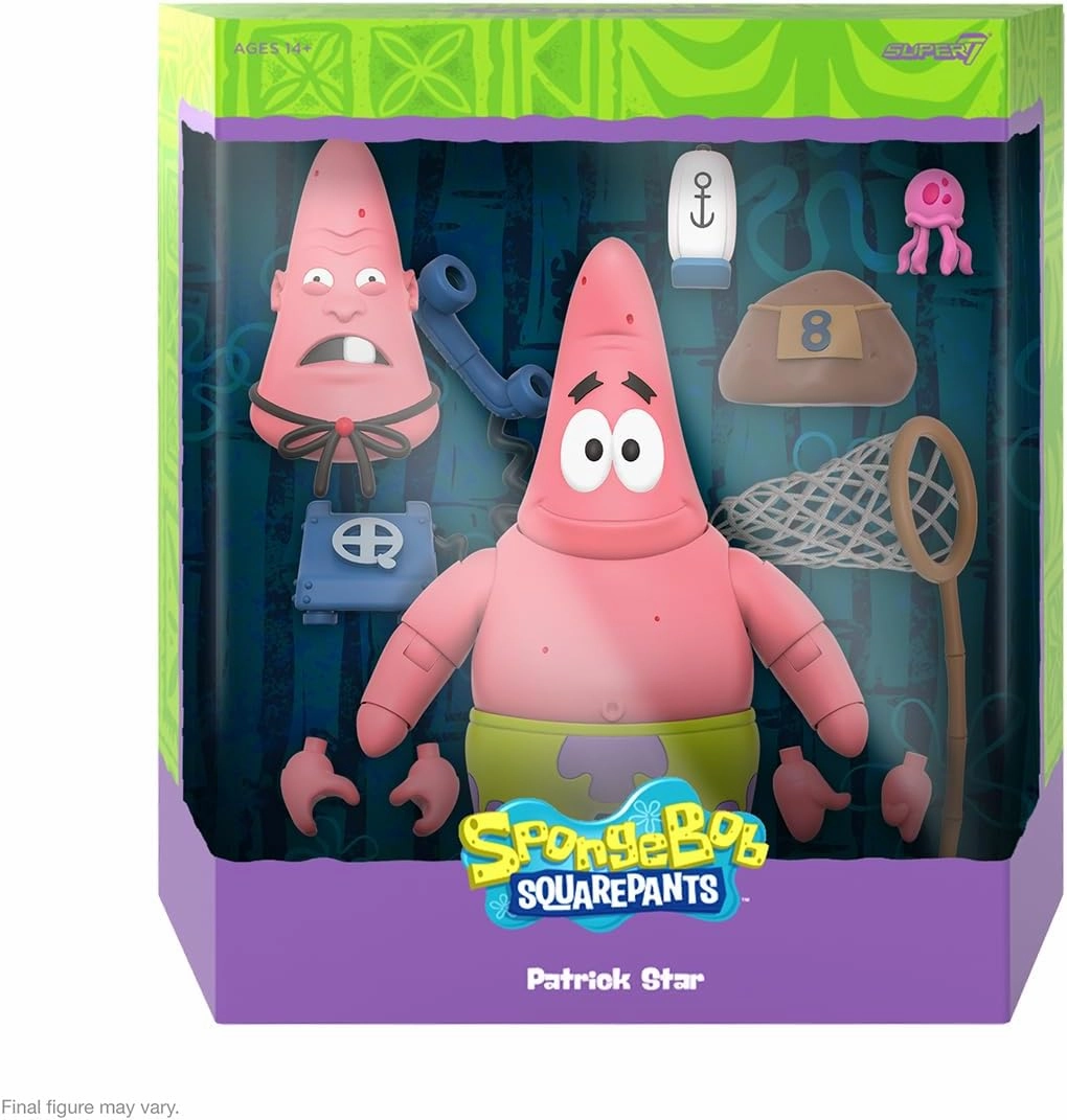 Super7 ULTIMATES! Spongebob Squarepants Patrick Starr - 7" Spongebob Action Figure with Accessories Classic Cartoon Collectibles and Retro Toys