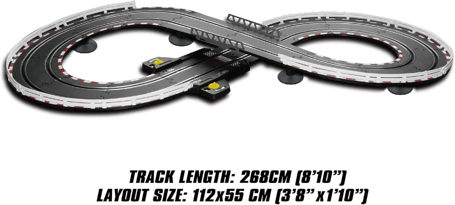 SuperFun 101-1/43 USB Power Slot Car Racing Set, Layout Size: 44"x22", LED Headlights, Lap Counter, Ages 8 