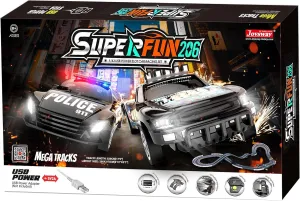 SuperFun 206-1/43 USB Power Slot Car Racing Set, Layout Size: 82"x43", LED Headlights, Lap Counter, Ages 8 
