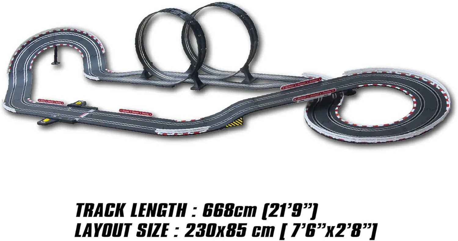 SuperFun 302-1/43 USB Power Slot Car Racing Set, Layout Size: 90"x32", LED Headlights, Lap Counter, Ages 8 