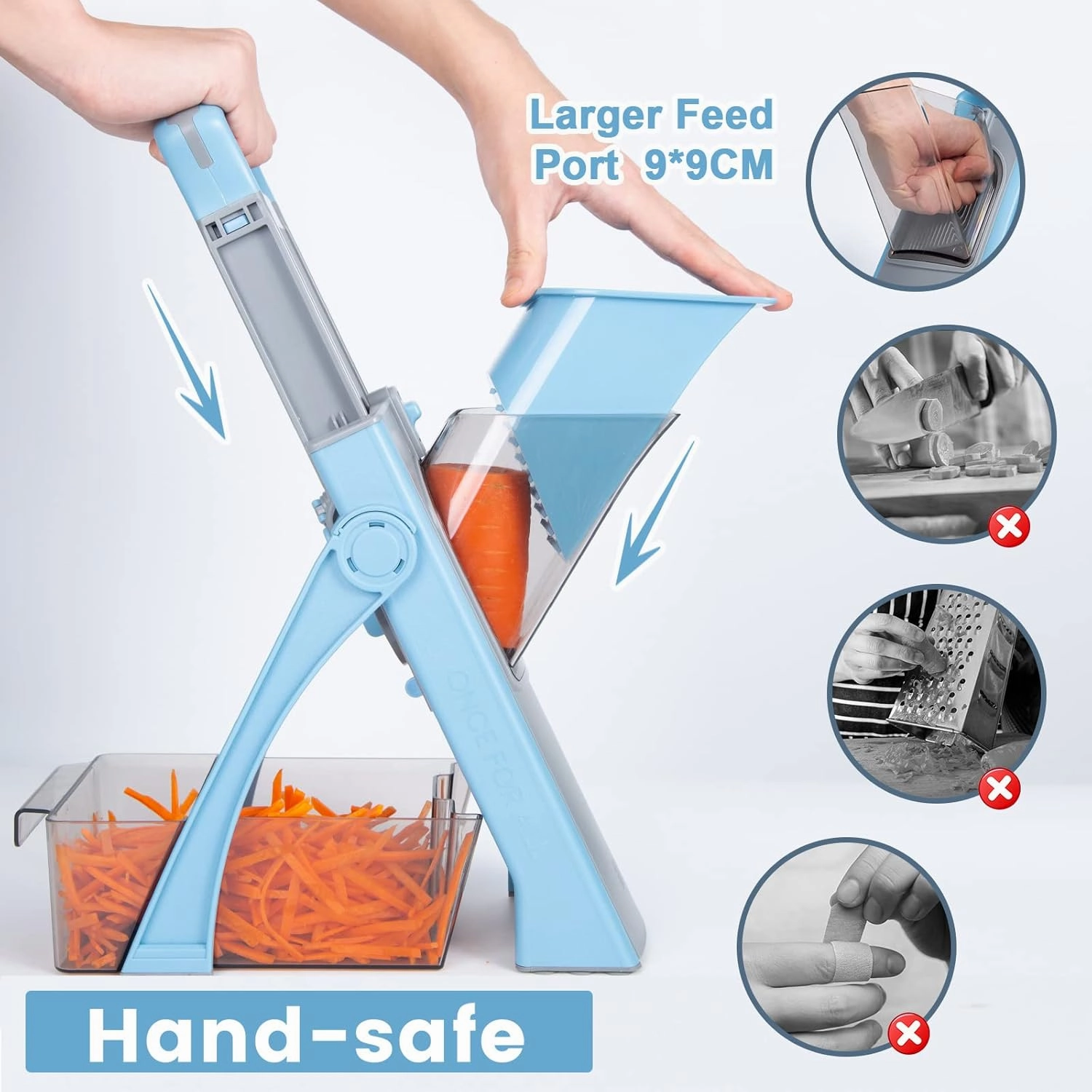 SupMaKin Upgrade Safe Mandoline Slicer Plus, Adjustable Potato Slicer, Vegetable Chopper Food Slicer, Fries Cutter, Veggie Salad Chopper Kitchen Chopping Artifact Gifts (Blue)