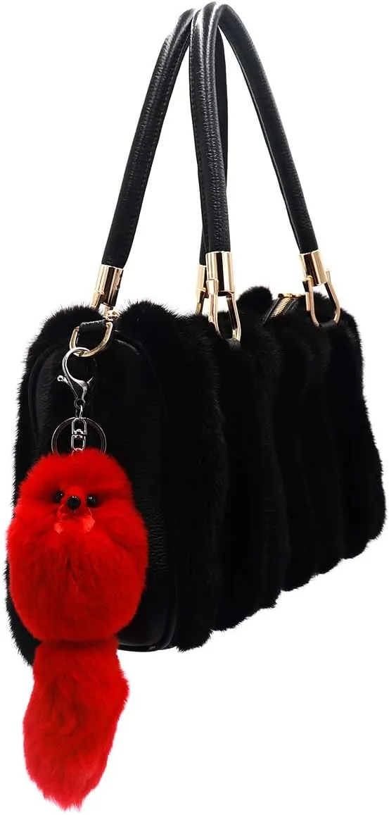 surell - Genuine Mink Fur Grape Bunch Fruit Keychain - Cute Veggie Bag Purse Charm - Healthy Food Pom Pon Gold Ring Fluffy