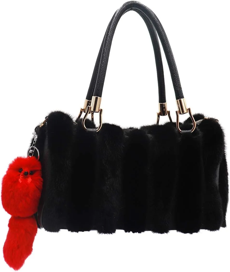 surell - Genuine Mink Fur Grape Bunch Fruit Keychain - Cute Veggie Bag Purse Charm - Healthy Food Pom Pon Gold Ring Fluffy