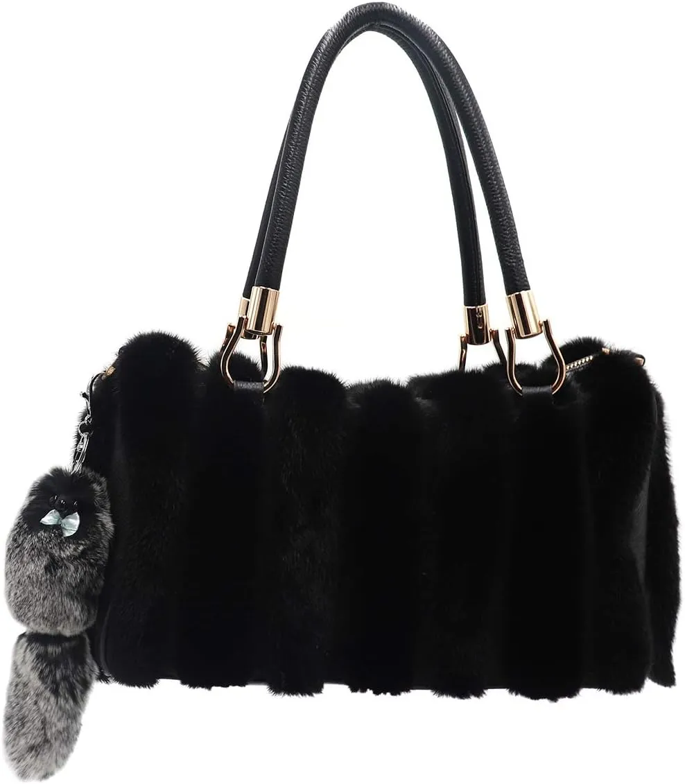 surell - Genuine Mink Fur Grape Bunch Fruit Keychain - Cute Veggie Bag Purse Charm - Healthy Food Pom Pon Gold Ring Fluffy