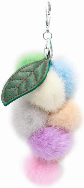 surell - Genuine Mink Fur Grape Bunch Fruit Keychain - Cute Veggie Bag Purse Charm - Healthy Food Pom Pon Gold Ring Fluffy
