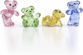 Swarovski Kris Bear 30th Anniversary Figurine Set, 4 Small Bears in Pink, Green, Yellow and Blue Crystal, Part of The Kris Bear Collection