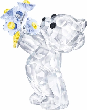 SWAROVSKI Kris Bears Forget Me Not, Clear Swarovski Crystal with Blue and Yellow Accents, Part of the Swarovski Kris Bears Collection