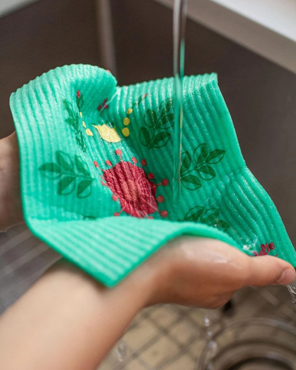 Swedish Sponge Reusable Dishcloth, Lilja Floral, Small, 3 Count