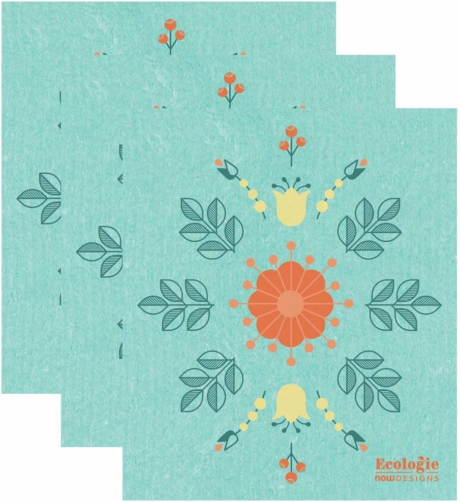 Swedish Sponge Reusable Dishcloth, Lilja Floral, Small, 3 Count