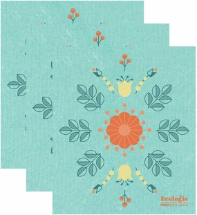 Swedish Sponge Reusable Dishcloth, Lilja Floral, Small, 3 Count