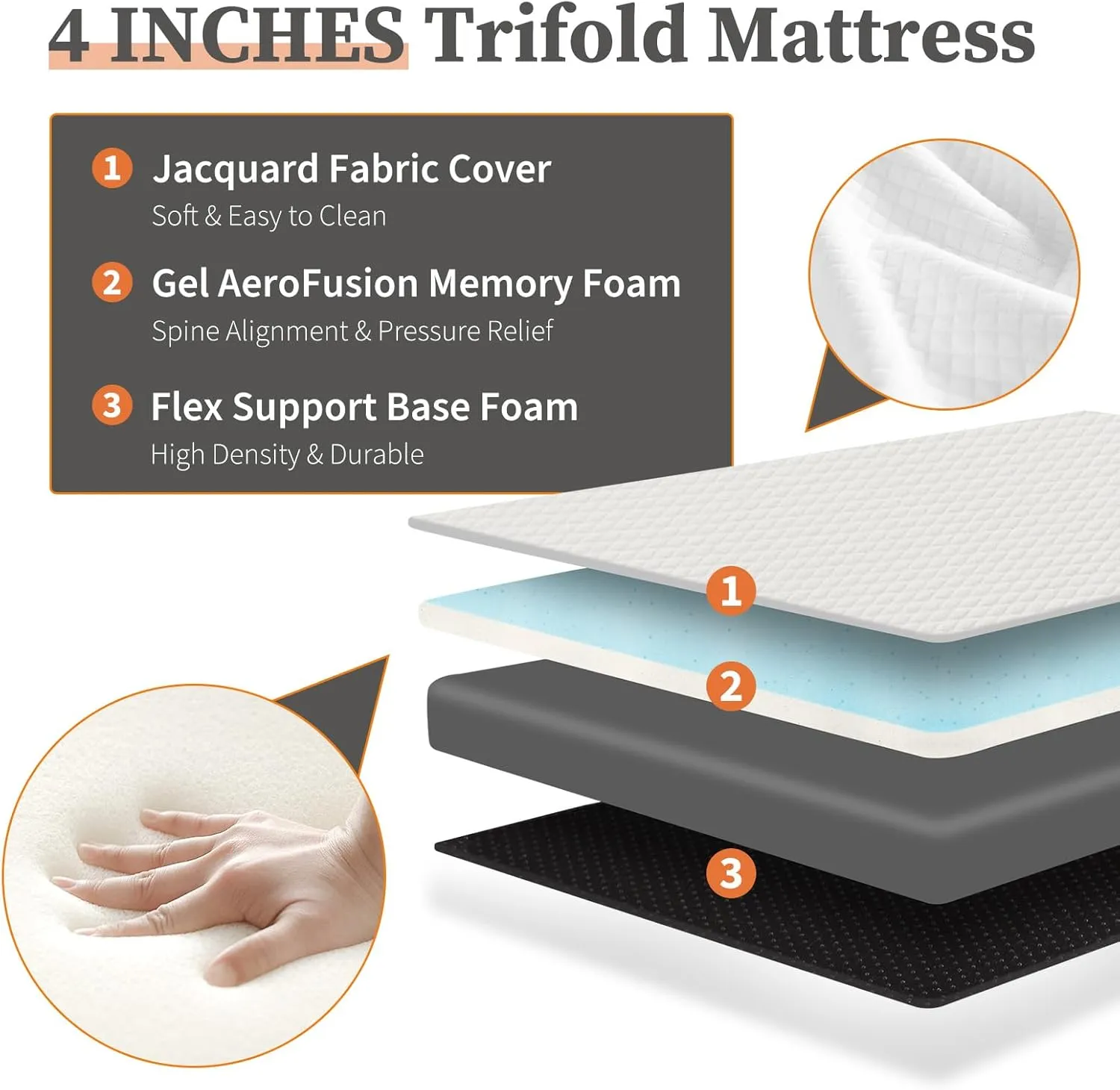 Sweetcrispy Tri-Fold Memory Foam Mattress - 4 inch Queen Foldable Mattress with Collapsible and Washable Cover, Portable Floor Bed with CertiPUR-US Certified, for Travel & Yoga, Guest Mat