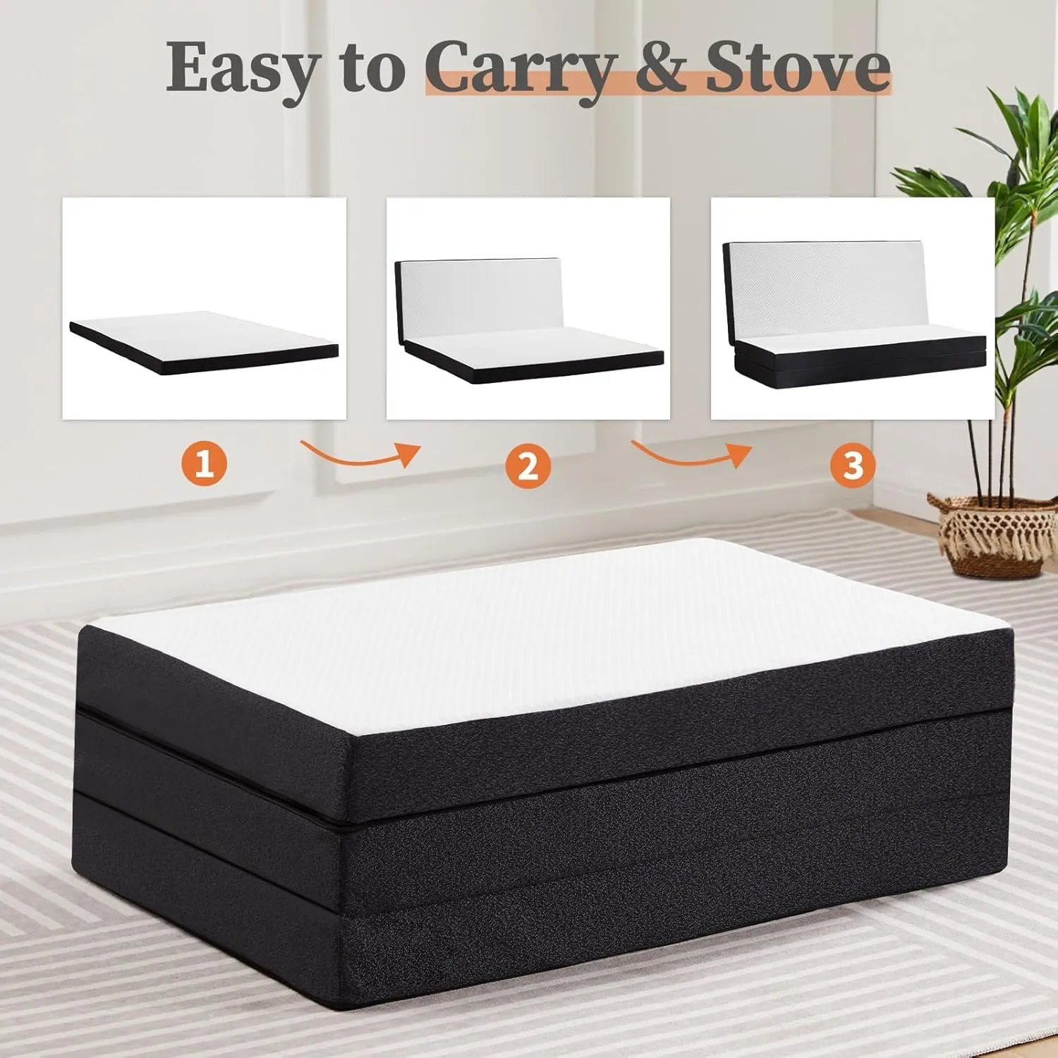 Sweetcrispy Tri-Fold Memory Foam Mattress - 4 inch Queen Foldable Mattress with Collapsible and Washable Cover, Portable Floor Bed with CertiPUR-US Certified, for Travel & Yoga, Guest Mat