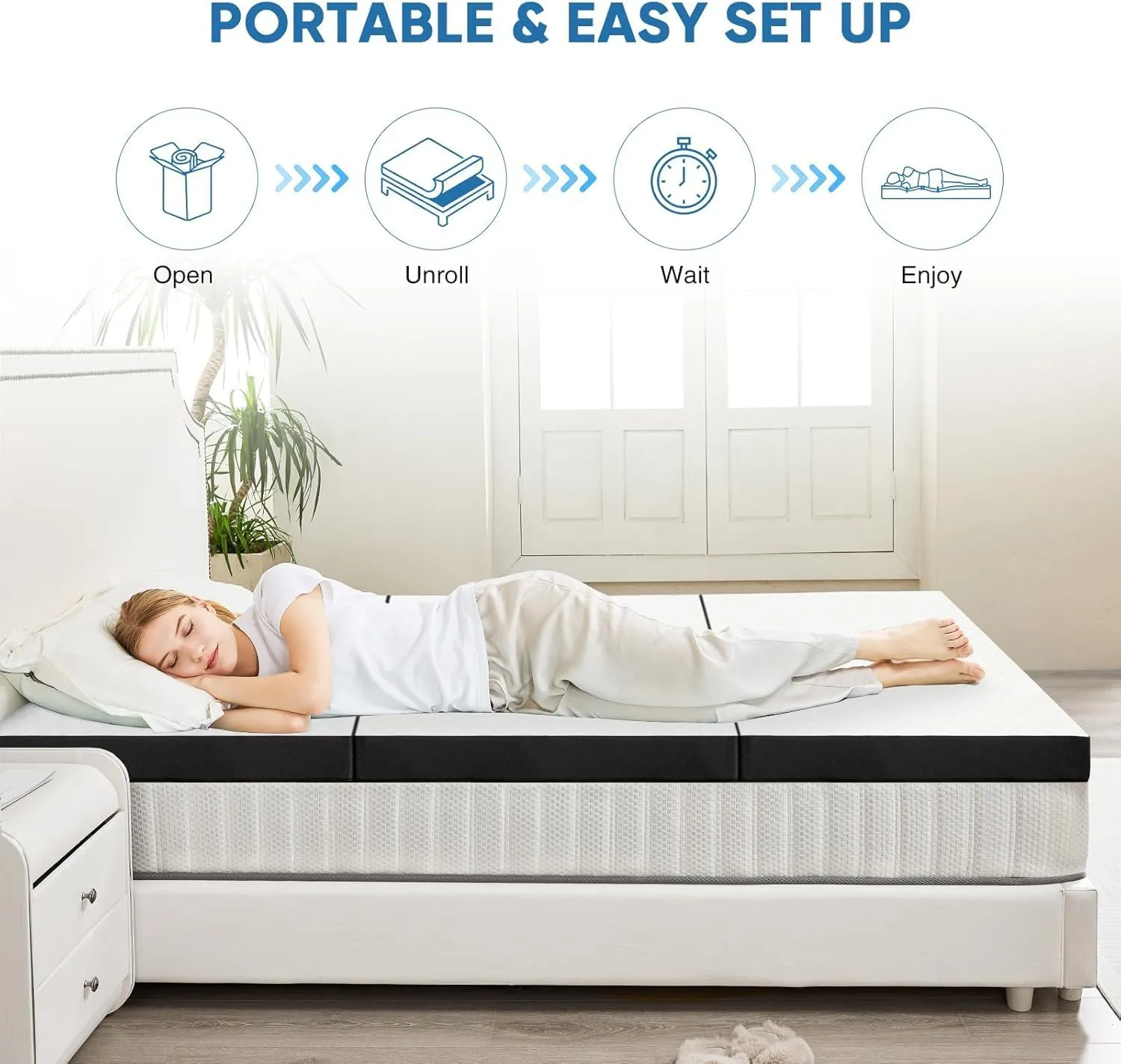 Sweetcrispy Tri-Fold Memory Foam Mattress - 4 inch Queen Foldable Mattress with Collapsible and Washable Cover, Portable Floor Bed with CertiPUR-US Certified, for Travel & Yoga, Guest Mat