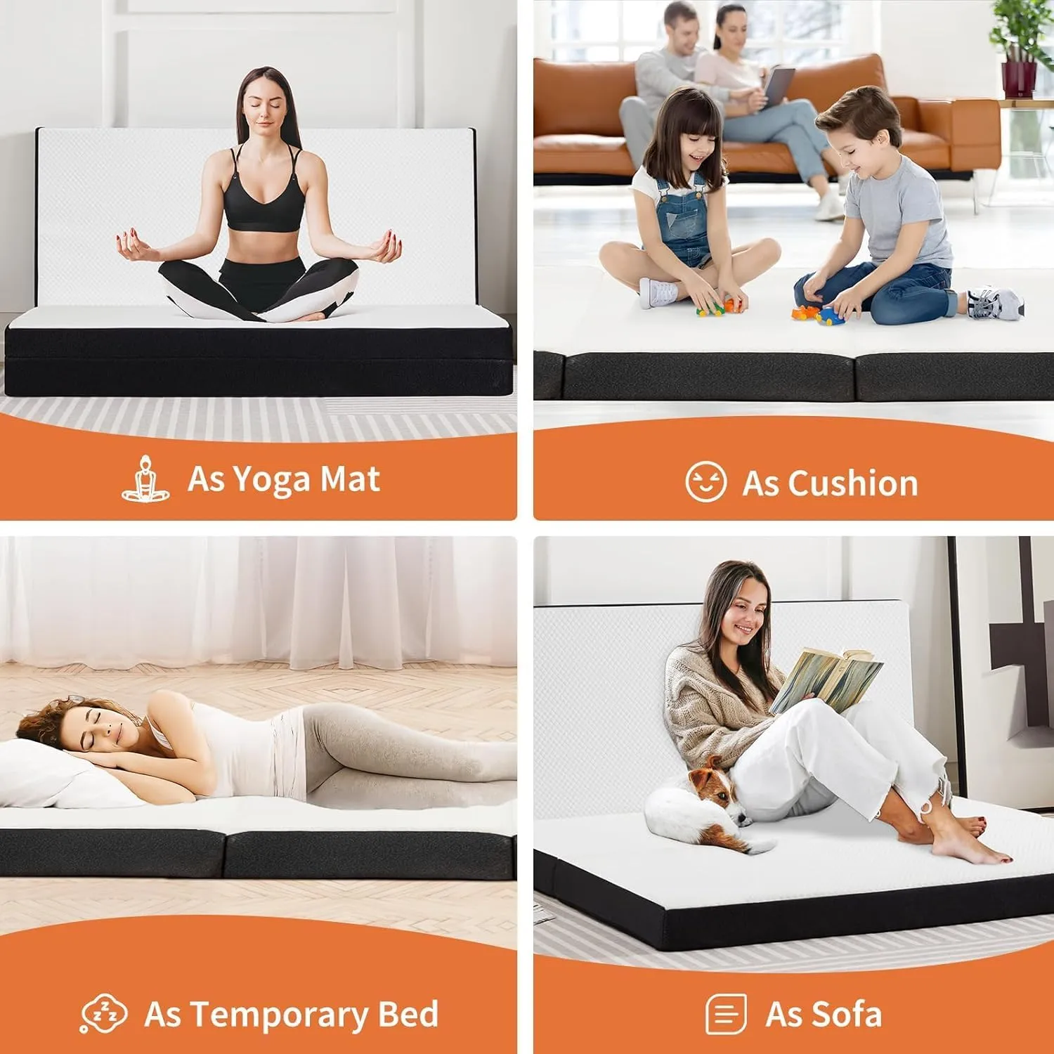 Sweetcrispy Tri-Fold Memory Foam Mattress - 4 inch Queen Foldable Mattress with Collapsible and Washable Cover, Portable Floor Bed with CertiPUR-US Certified, for Travel & Yoga, Guest Mat