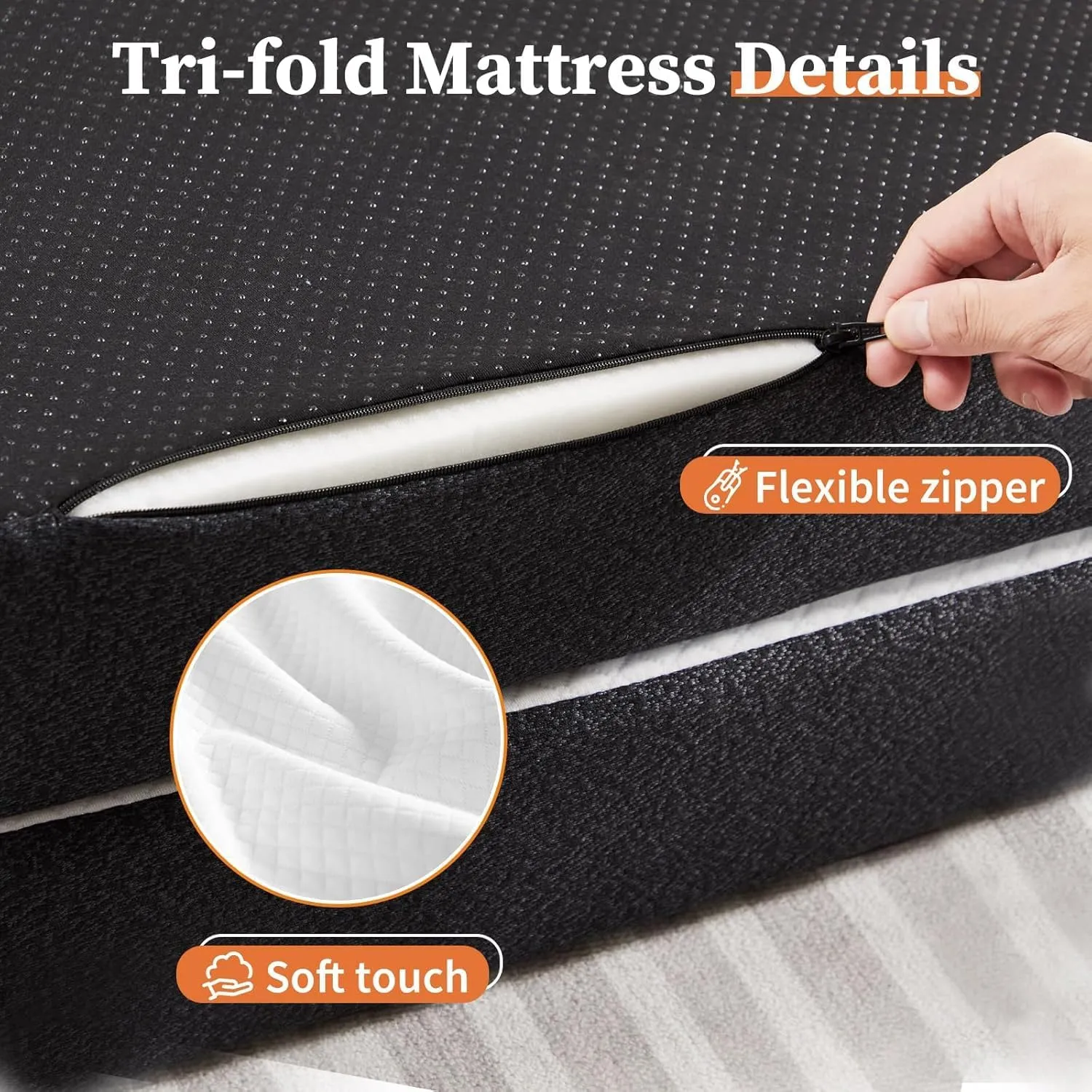 Sweetcrispy Tri-Fold Memory Foam Mattress - 4 inch Queen Foldable Mattress with Collapsible and Washable Cover, Portable Floor Bed with CertiPUR-US Certified, for Travel & Yoga, Guest Mat