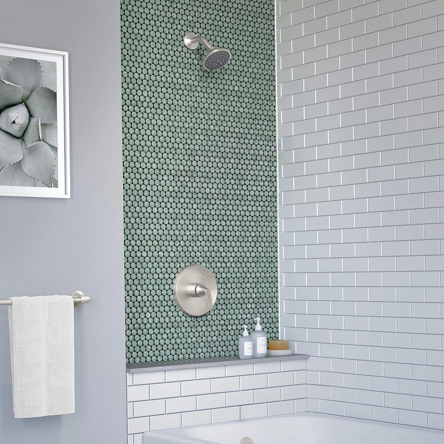 Symmons 5501-STN-1.5-TRM Elm Single Handle 5-Spray Shower Trim in Satin Nickel - 1.5 GPM (Valve Not Included)