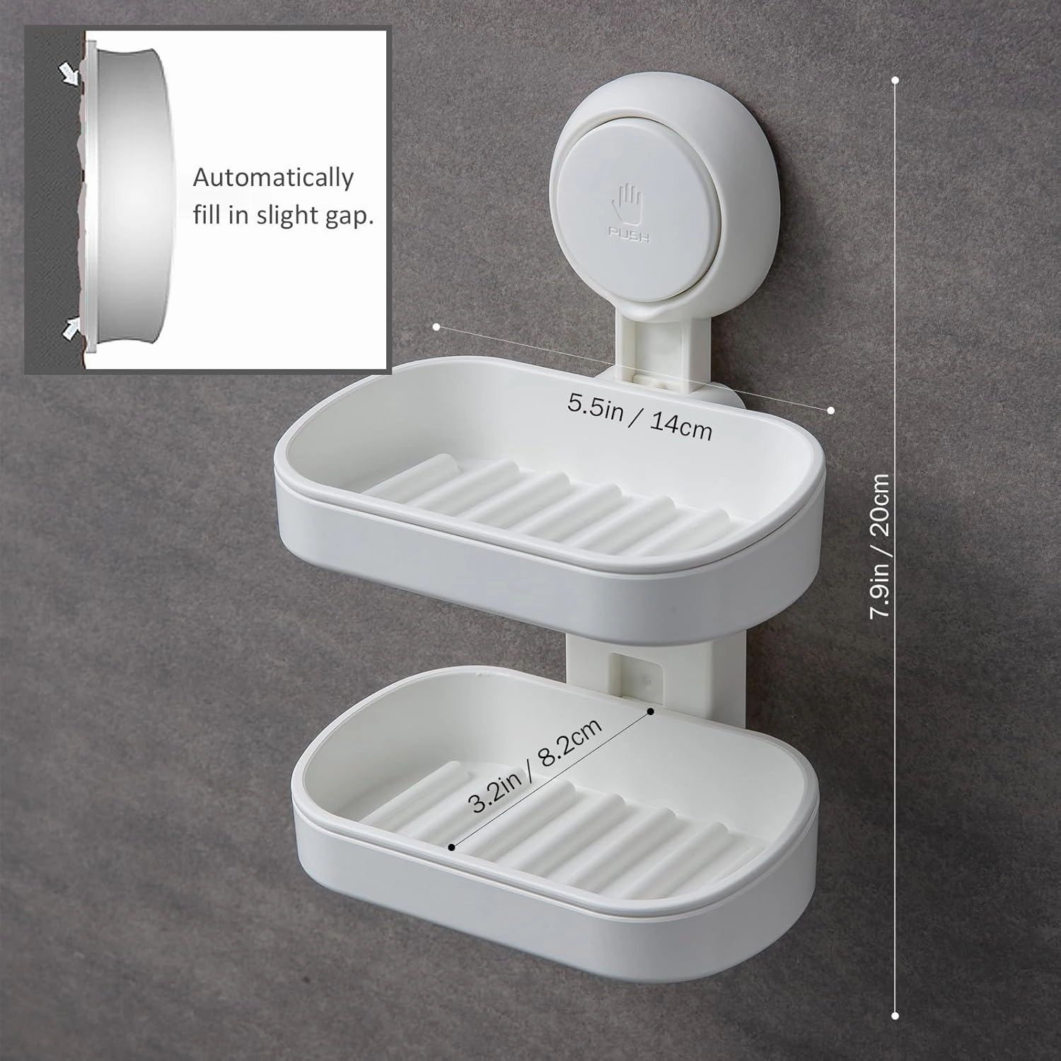 TAILI Double Layer Soap Dish Suction Cup Soap Holder, Strong Sponge Holder for Shower, Bathroom, Tub and Kitchen Sink, Drill-Free, Removable