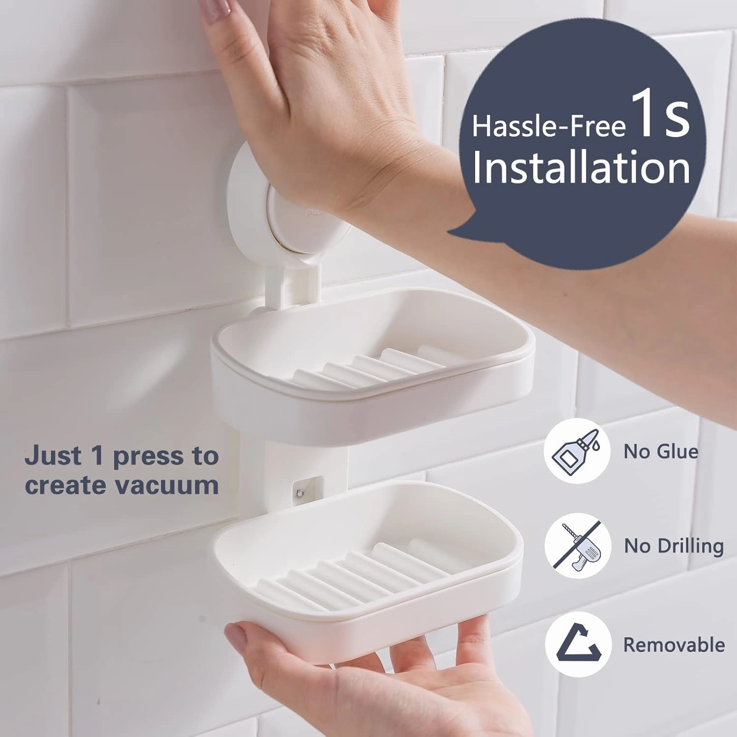 TAILI Double Layer Soap Dish Suction Cup Soap Holder, Strong Sponge Holder for Shower, Bathroom, Tub and Kitchen Sink, Drill-Free, Removable