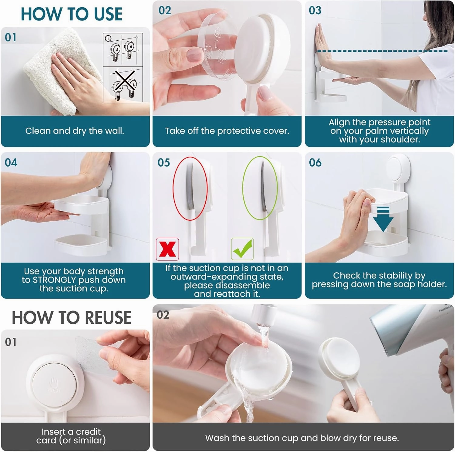 TAILI Double Layer Soap Dish Suction Cup Soap Holder, Strong Sponge Holder for Shower, Bathroom, Tub and Kitchen Sink, Drill-Free, Removable