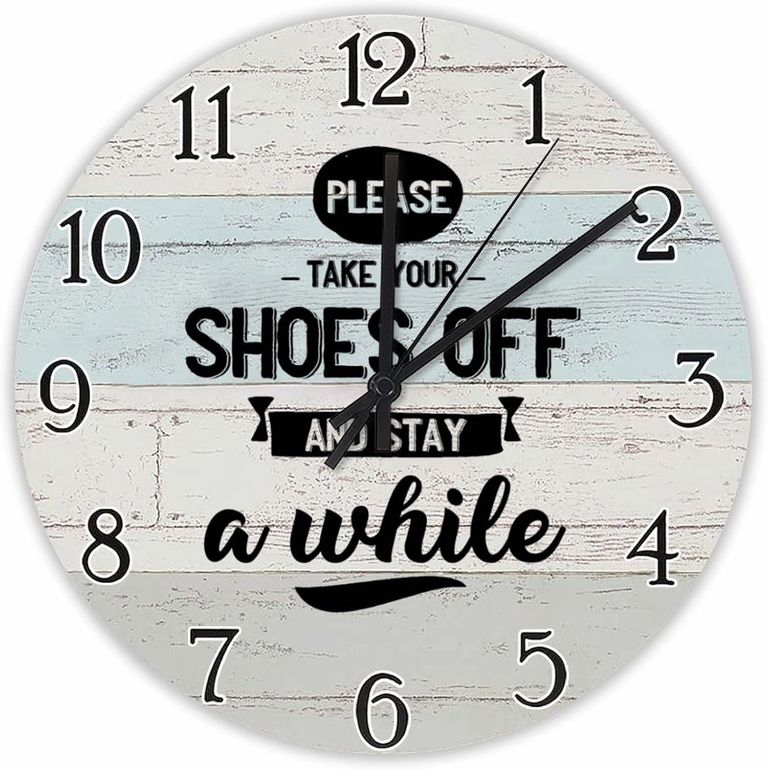 Take Your Shoes Off Wall Clock Inspirational Quotes Wooden Wall Clocks Battery Operated 15 Inch Non-Ticking Retro Cabin Wall Decor for Kitchen Bedroom Living Room Office