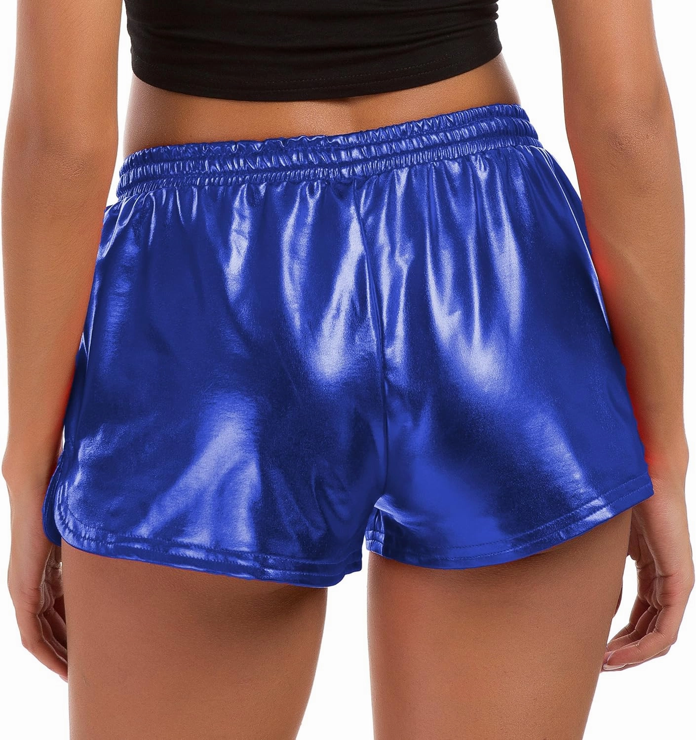 Tandisk Women's Yoga Hot Shorts Shiny Metallic Pants with Elastic Drawstring