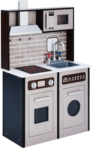Teamson Kids - Little Chef Burgundy Classic Kids Toddler Toy Pretend Play Kitchen Set Playset - Expresso/Black
