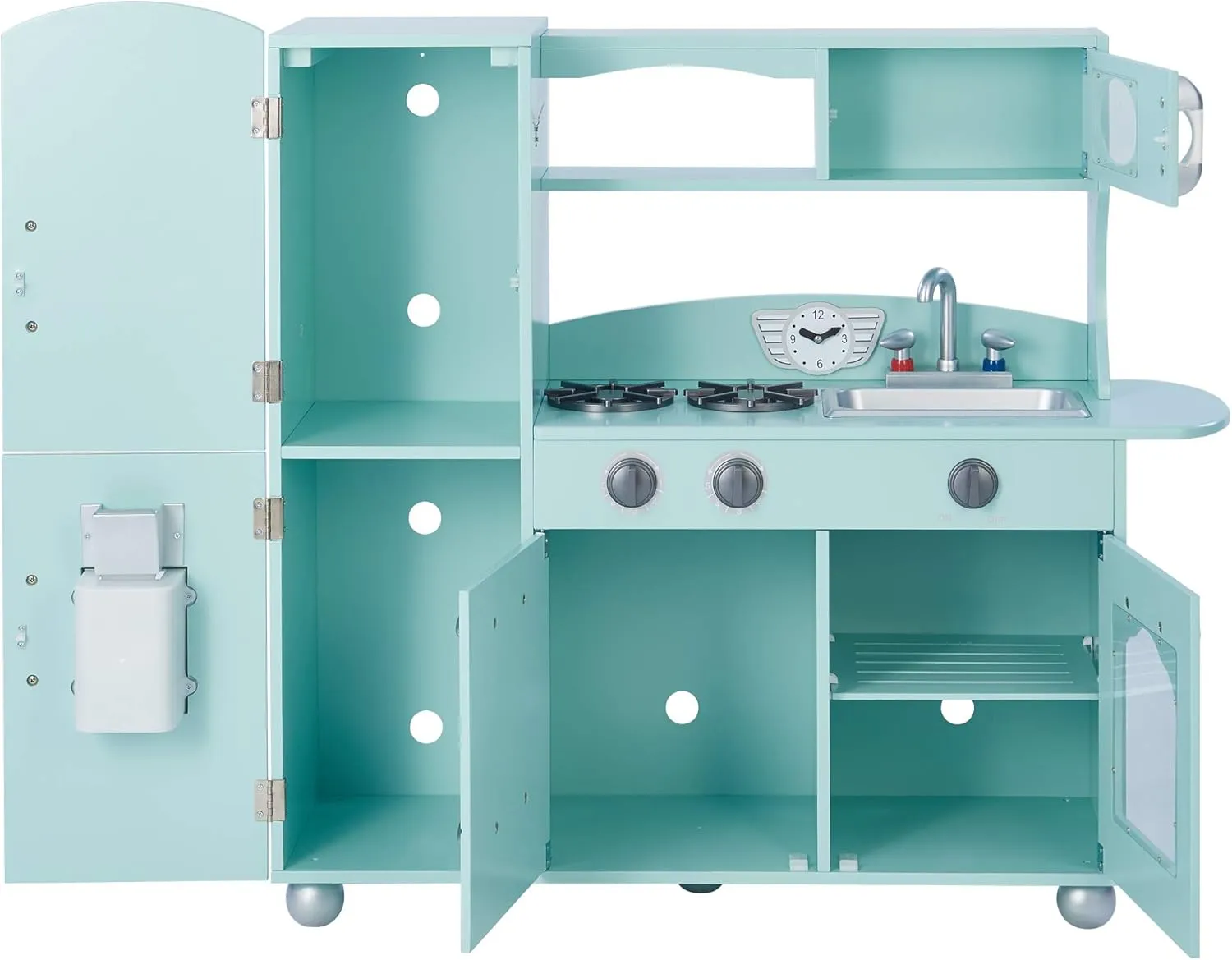Teamson Kids - Retro Kids Toy Pretend Play Kitchen Playset with Refrigerator. Freezer. Oven and Dishwasher - Mint (1 Pcs)