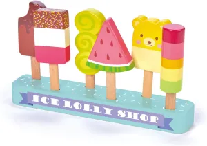 Tender Leaf Toys - Ice Lolly Shop - 13 Pieces Pretend Food Play Toy with 6 Wooden Popsicles Ice Cream Bars - Encourage Role Play and Develops Social Skills for Children - Age 3 
