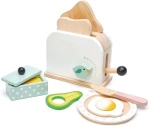 Tender Leaf Toys - Mini Chef Breakfast Toaster Set - 10 Pcs Classic Wooden Pop Up Toaster Toy for Pretend Cooking - Develops Social, Creative & Imaginative Skills Learning Role Play - Age 3 