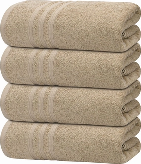 Tens Towels Pack of 4 Soft Bath Towels, 100% Cotton, 27 x 54 Inches, Lightweight & Quick-Dry, Ideal for Daily Bathroom Use, Practical & Comfortable, Beige