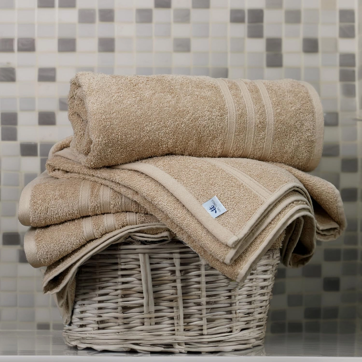 Tens Towels Pack of 4 Soft Bath Towels, 100% Cotton, 27 x 54 Inches, Lightweight & Quick-Dry, Ideal for Daily Bathroom Use, Practical & Comfortable, Beige