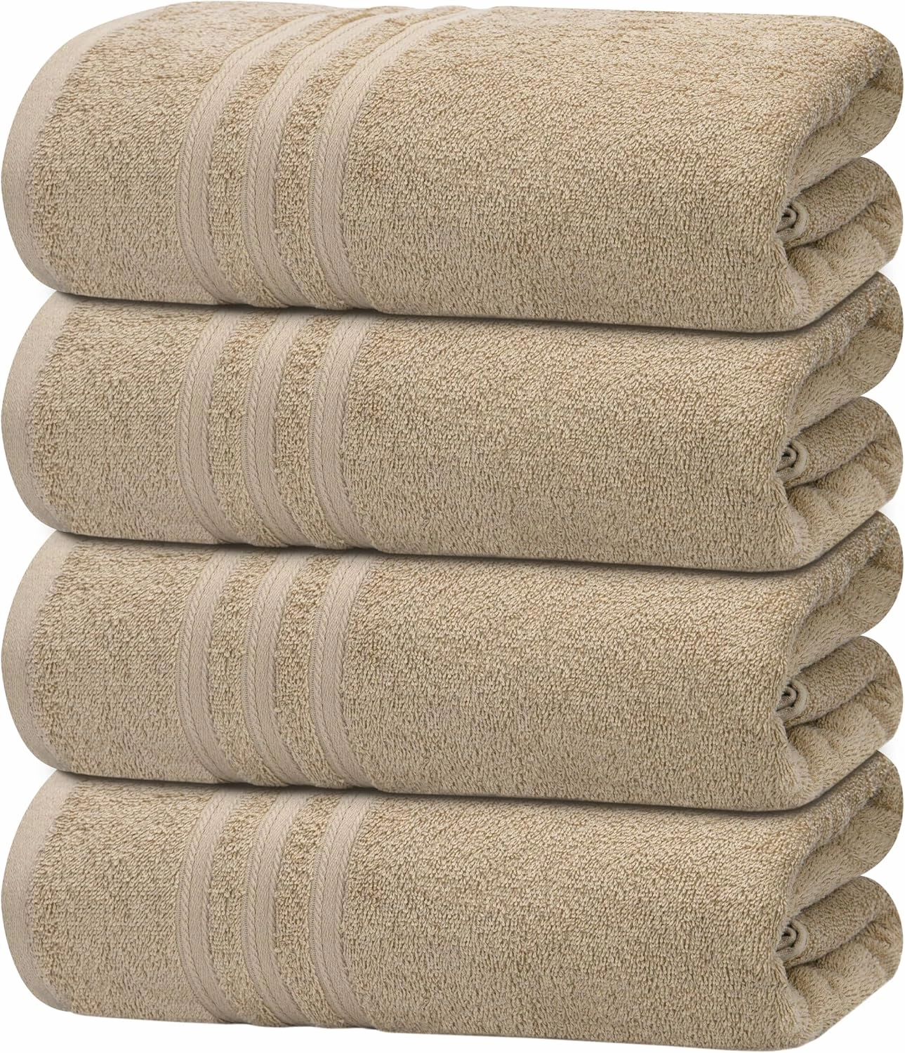 Tens Towels Pack of 4 Soft Bath Towels, 100% Cotton, 27 x 54 Inches, Lightweight & Quick-Dry, Ideal for Daily Bathroom Use, Practical & Comfortable, Beige