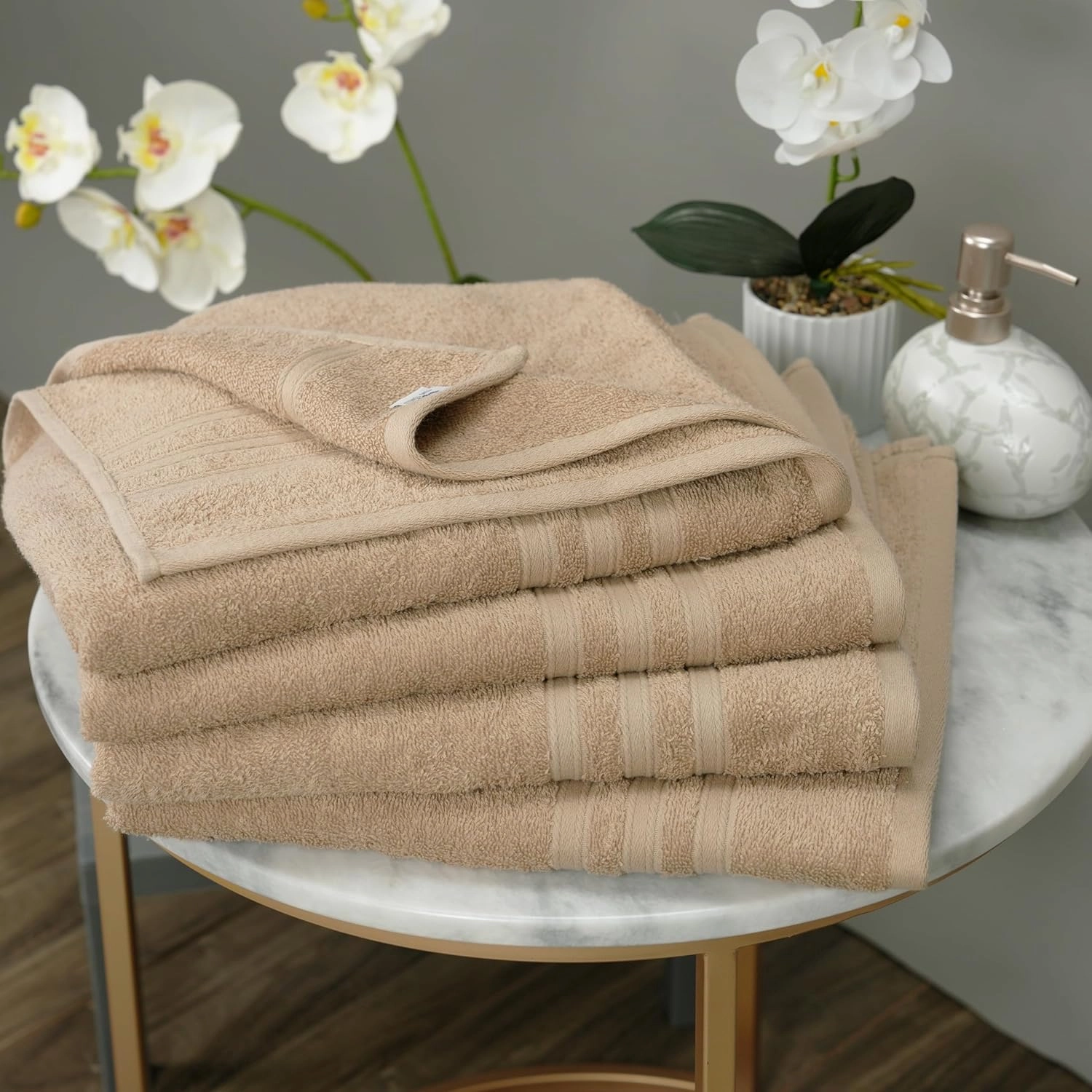 Tens Towels Pack of 4 Soft Bath Towels, 100% Cotton, 27 x 54 Inches, Lightweight & Quick-Dry, Ideal for Daily Bathroom Use, Practical & Comfortable, Beige