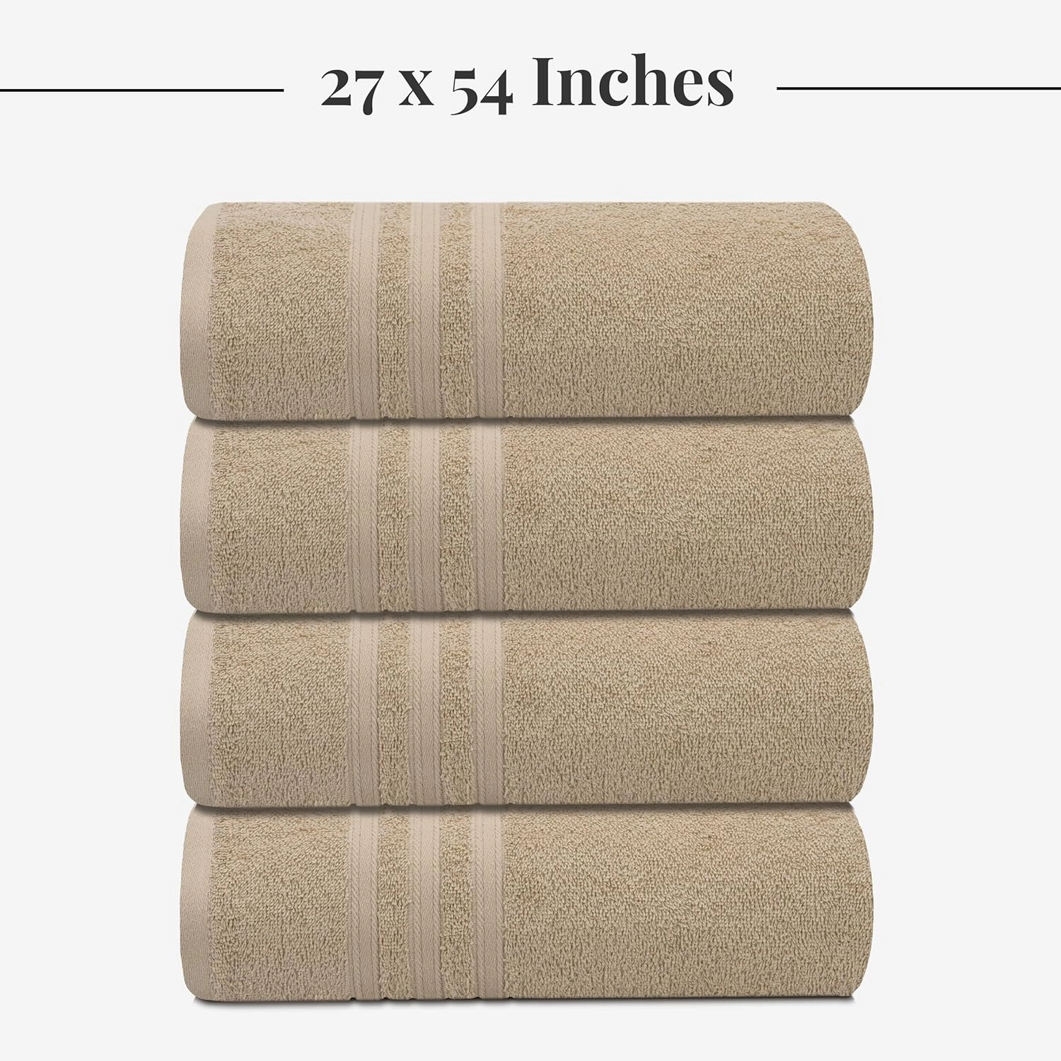 Tens Towels Pack of 4 Soft Bath Towels, 100% Cotton, 27 x 54 Inches, Lightweight & Quick-Dry, Ideal for Daily Bathroom Use, Practical & Comfortable, Beige