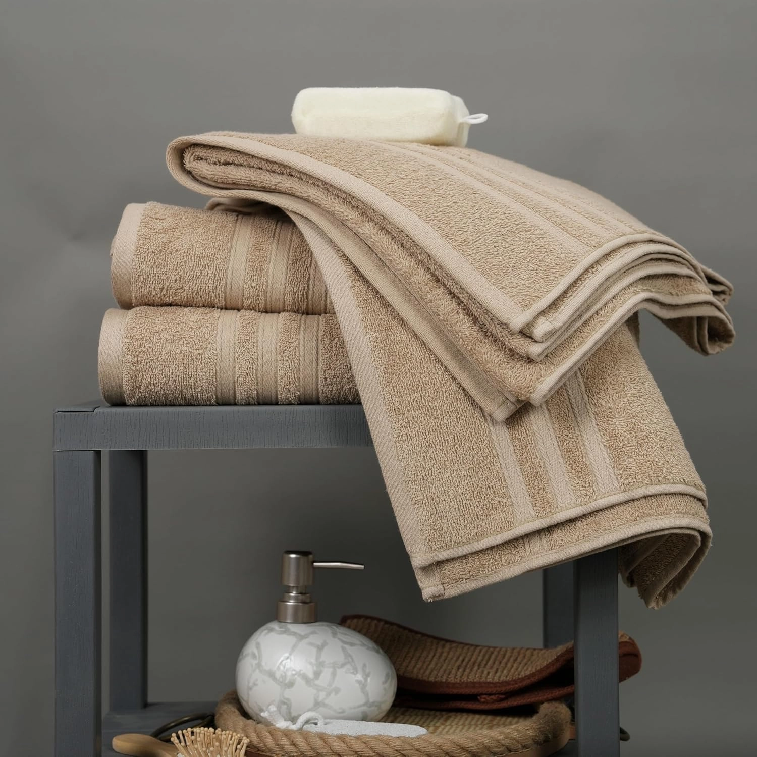 Tens Towels Pack of 4 Soft Bath Towels, 100% Cotton, 27 x 54 Inches, Lightweight & Quick-Dry, Ideal for Daily Bathroom Use, Practical & Comfortable, Beige