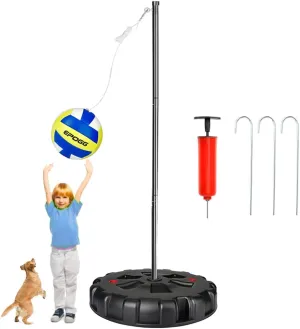Tetherball Set with Base - Outdoor Portable Tetherball Set with Balls/Pump/Cord/Stakes/Heavy Duty Poles, Family Fun Outdoor Activity Tetherball Set for Outdoor Backyard Lawn Beach
