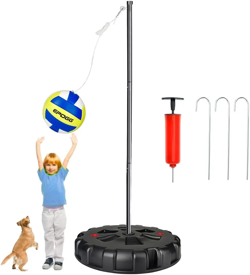 Tetherball Set with Base - Outdoor Portable Tetherball Set with Balls/Pump/Cord/Stakes/Heavy Duty Poles, Family Fun Outdoor Activity Tetherball Set for Outdoor Backyard Lawn Beach