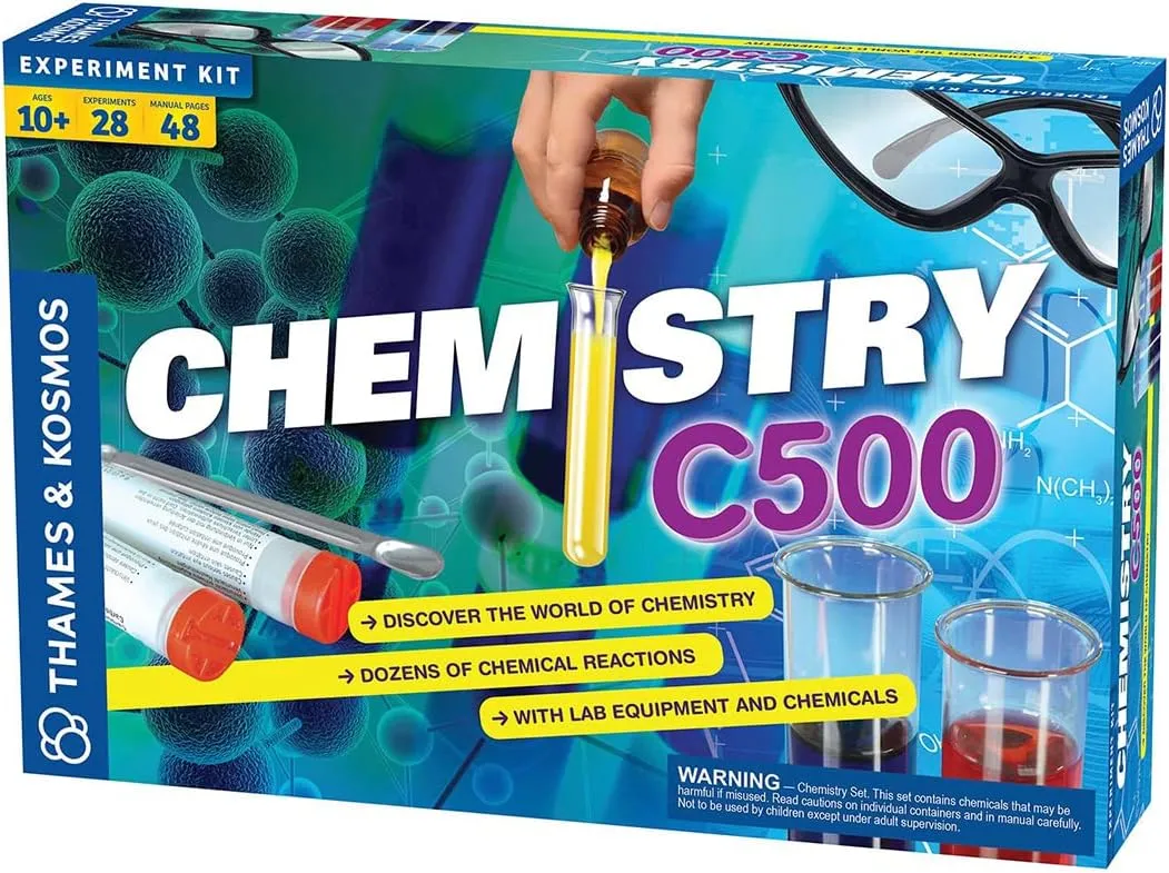 Thames & Kosmos Chemistry Chem C500 Science Kit with 28 Guided Experiments 48 Page Science Guide Parents’ Choice Silver Award Winner, 13.1" L x 2.6" W x 8.9" H