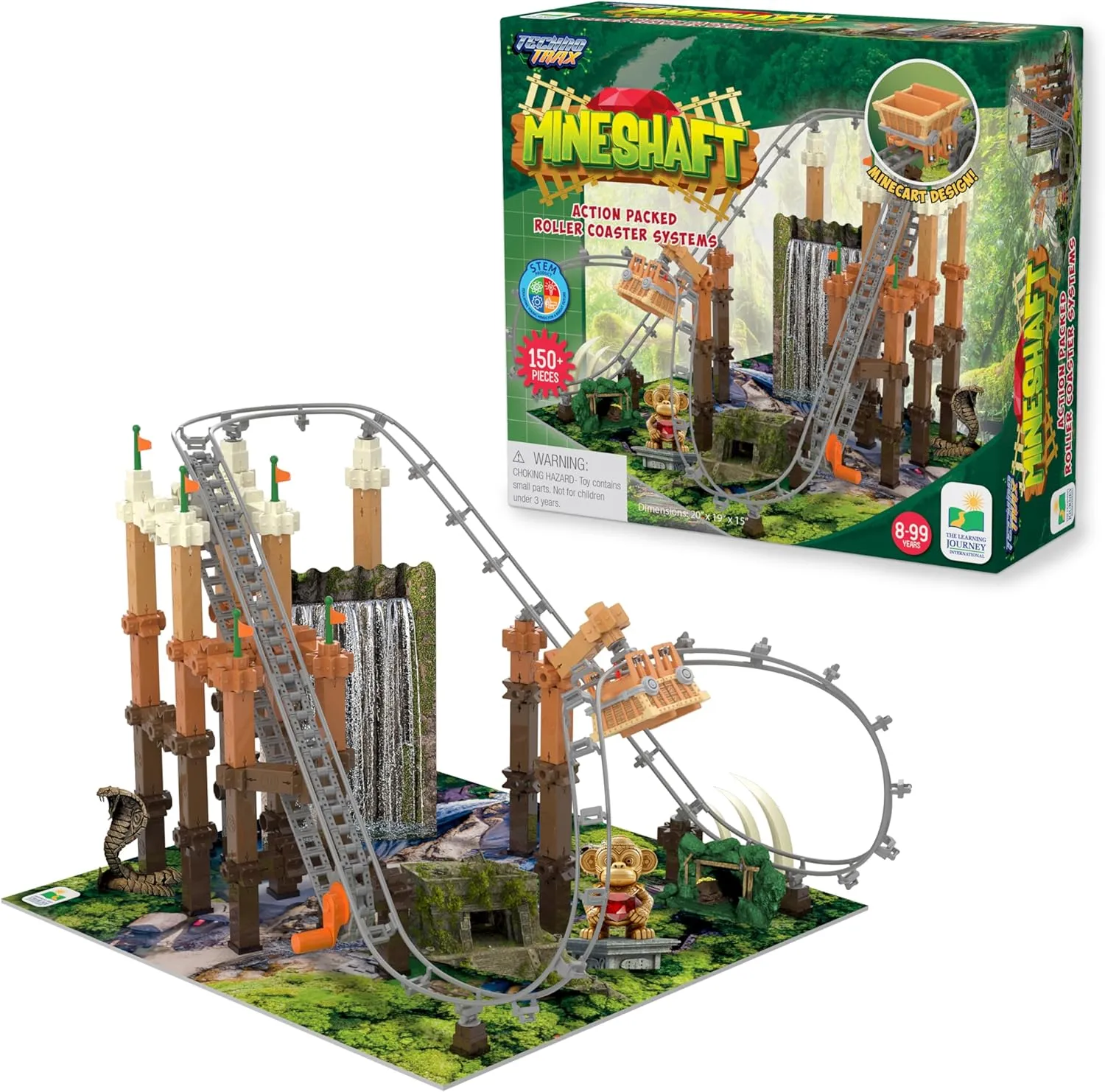 The Learning Journey International Techno Trax Mineshaft, Action Packed Roller Coaster Building Kit, STEM Gift for Boys and Girls Age 8 , 150  pc Set