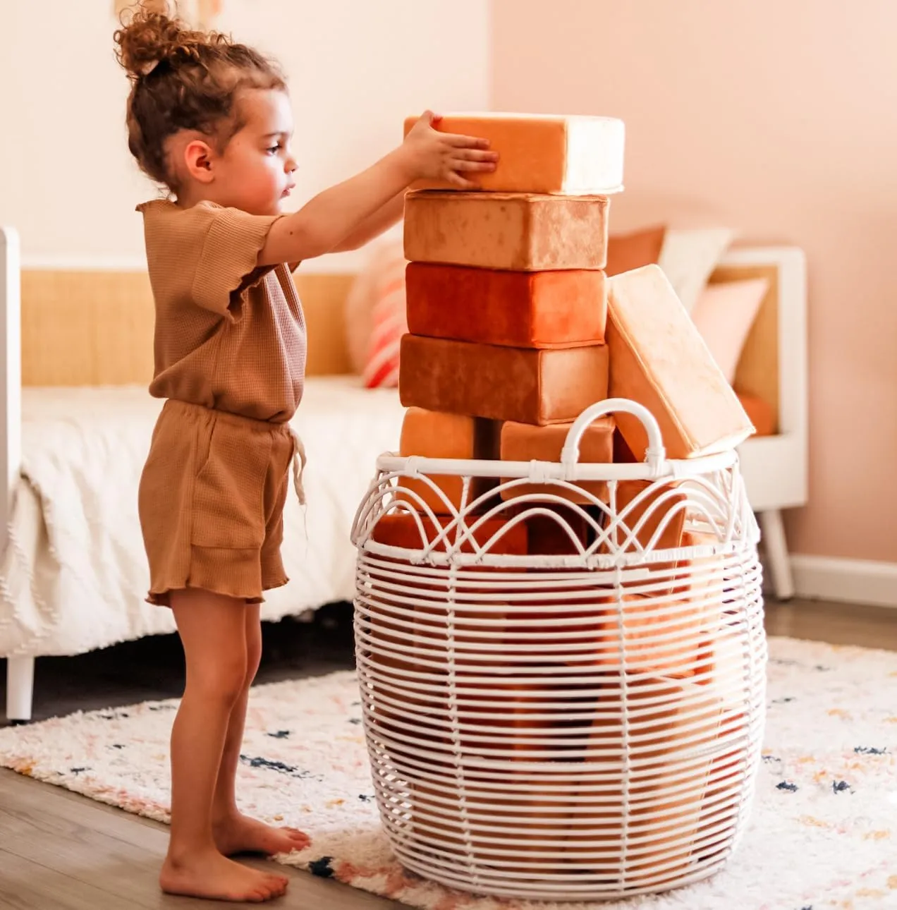 The Original Premium Plush Building Block for Kids - Certified Safe Foam Blocks in Luxuriously Soft Fabric Covers - Set of 24 (Desert)