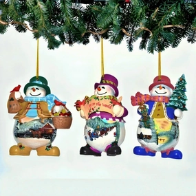 The Ashton-Drake Galleries Memories of Christmas Snowman Ornament Collection Issue #17: Memories of Christmas Set of 3 Christmas Decoration by Thommas Kinkade 4-inches