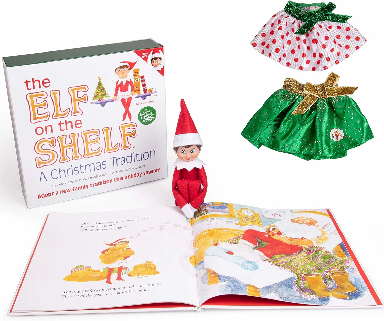 The Elf on The Shelf - Girl Elf Edition with North Pole Blue Eyed Girl Elf, Pair of Party Skirts, and Girl-Character Themed Storybook