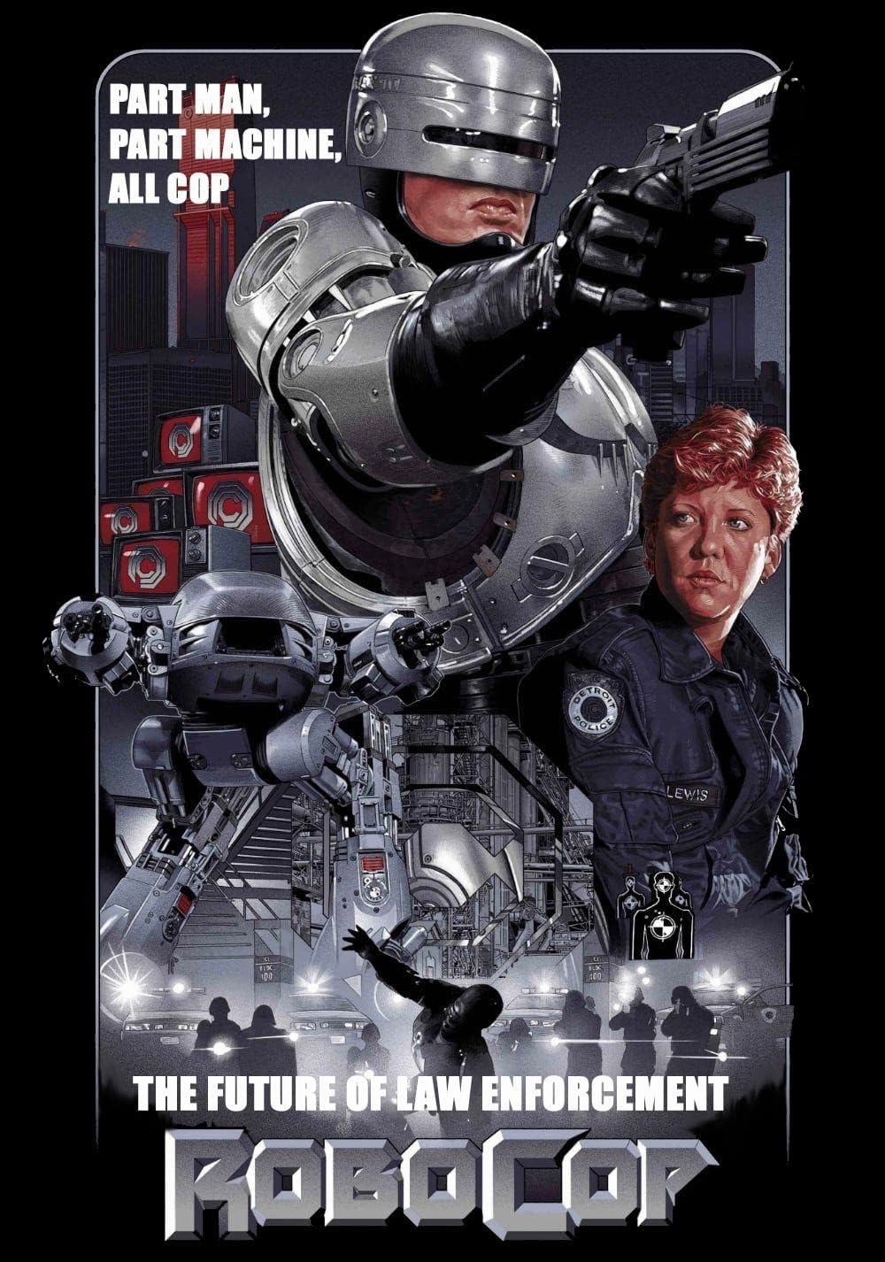 The Future of Law Enforcement Robocop Mens Tshirt Classic Sci-Fi Movie Art Print, Black Graphic T-Shirt, Movie Poster Tee