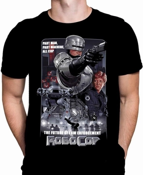 The Future of Law Enforcement Robocop Mens Tshirt Classic Sci-Fi Movie Art Print, Black Graphic T-Shirt, Movie Poster Tee